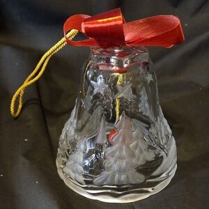 Vintage Walther Glas Christmas Bell Ornament With a Cut-glass Winter Scene 4X4"
